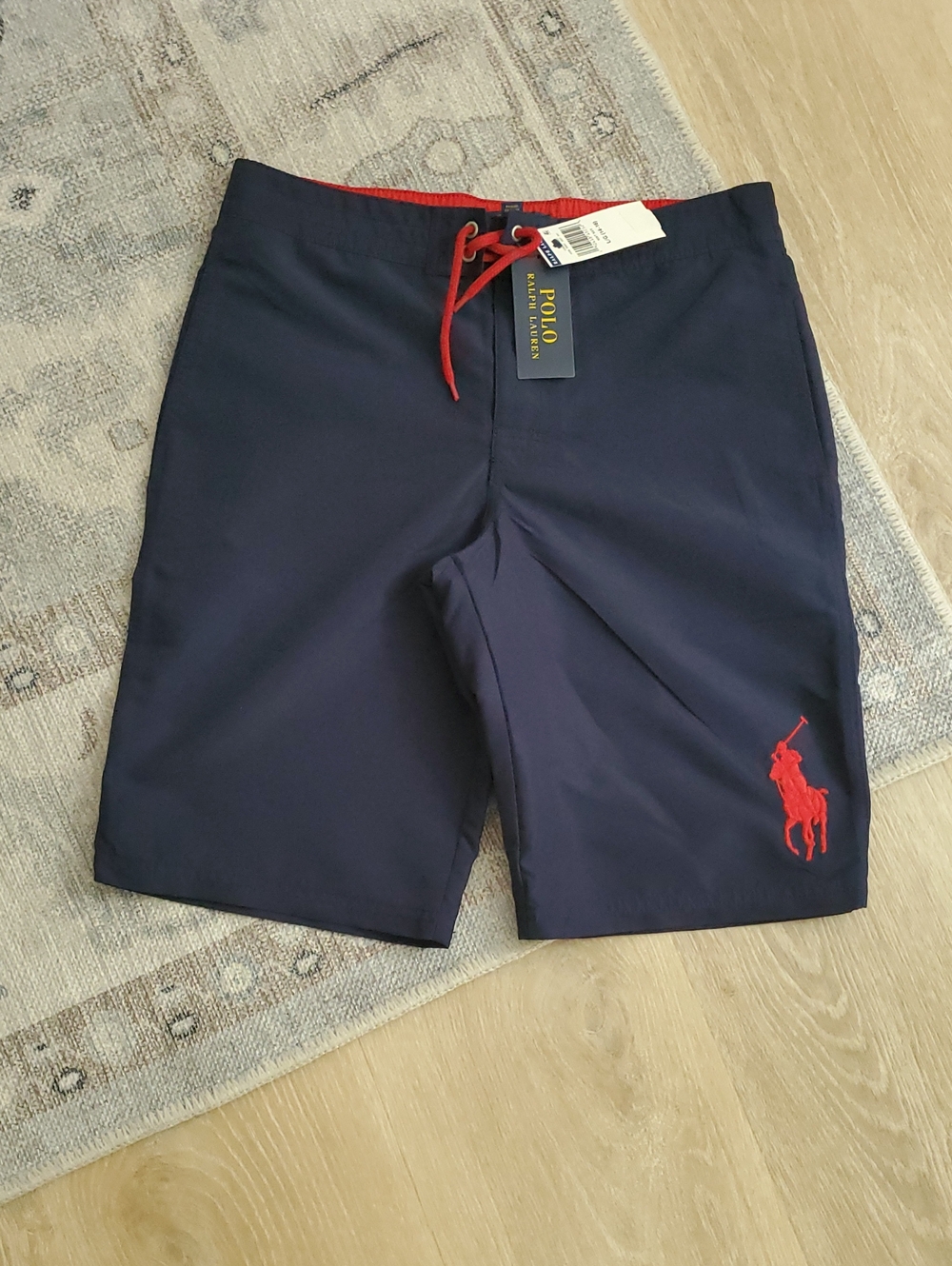 NWT Polo Ralph Lauren Teen Boys Navy Red Swim Trunks Swimsuit SzL (14-16)
